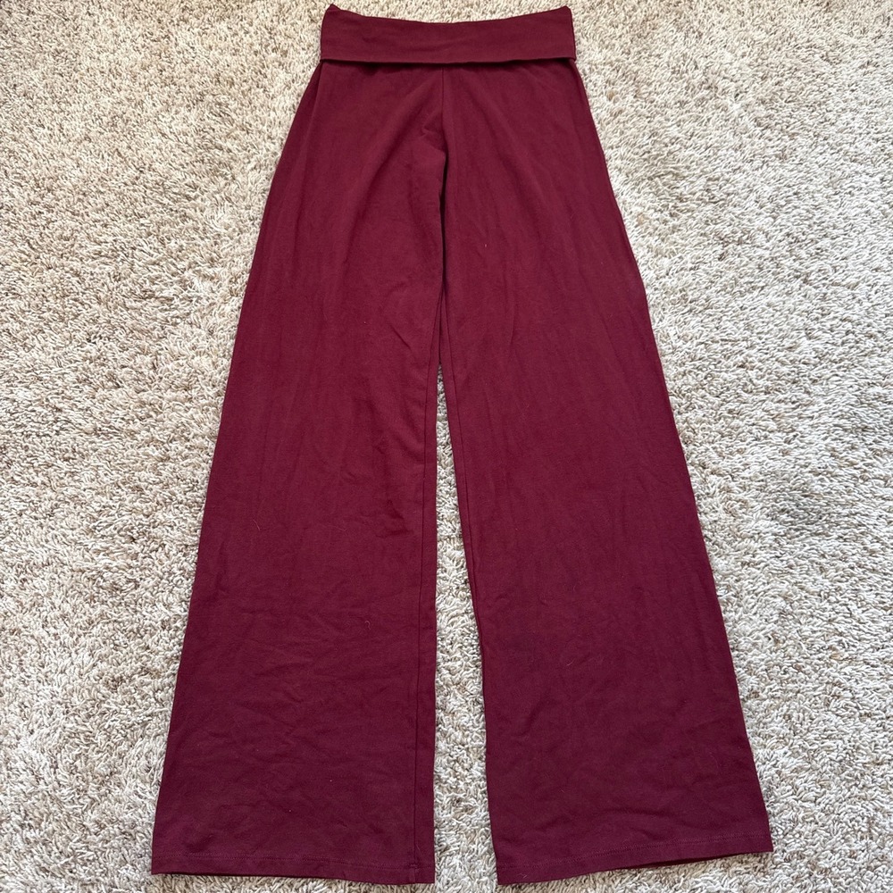 John Galt Brandy Melville Burgundy Flare Pants Wide Leg Yoga Waist M065L-622P